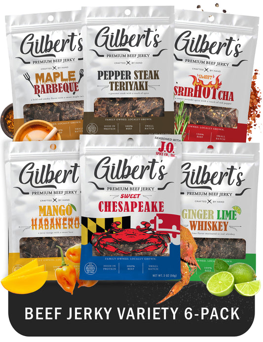 Gilbert's Premium Beef Jerky Variety Pack– 6 Flavors Fast Bundle