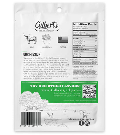 Ginger Lime Whiskey back of bag - Gilberts Premium Beef Jerky