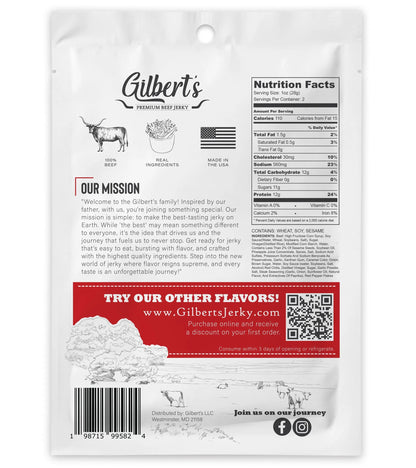 Sweet SrirHOTcha back of bag - gilberts premium beef jerky