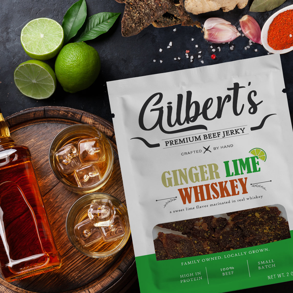 Ginger Lime Whiskey- 2oz "A sweet lime flavor marinated in real whiskey."